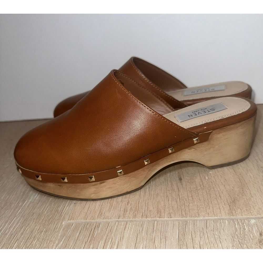 Steven By Steve Madden Brown Clogs Wooden Heel Studs 8.5